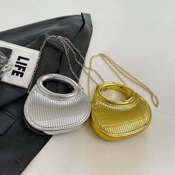 ⚡ Women's Gold Moon Shaped Cute Small Evening Clutch Crossbody Trendy Handbag - Picture 6 of 8